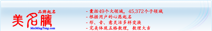 49個大領(lǐng)域，45,372個子領(lǐng)域；根據(jù)用戶的心愿起名；形，音，意靈活變換；完美體現(xiàn)五格數(shù)理